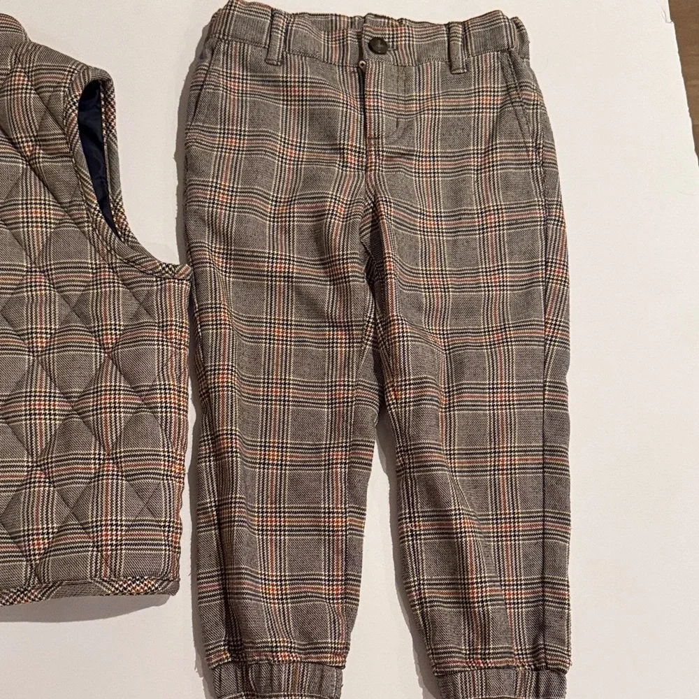 Janie and Jack Plaid Kids Vest and Pants Set‎ Toddler 3-4 Cuffed Pants